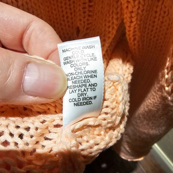 Cato L Peach Open Knit Sweater NWT Crochet Boho Quiet Luxury Coastal Resort Top - Picture 5 of 13